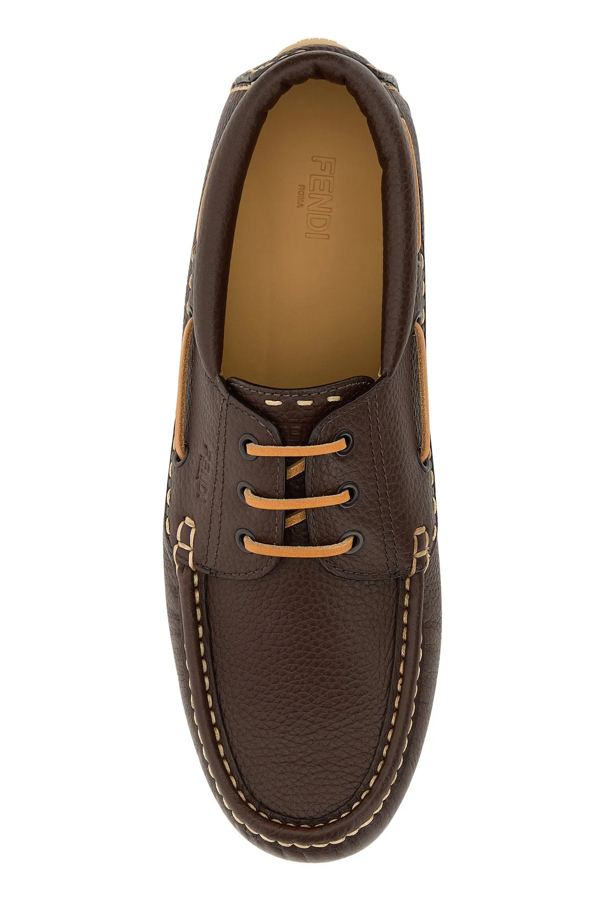 Chocolate leather Fendi Deck loafers