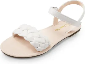 DREAM PAIRS Girls Sandals Classic Open Toe Braided Flat Sandals Summer Dress Shoes