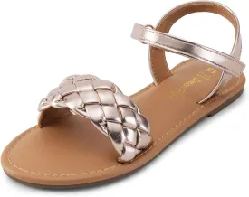 DREAM PAIRS Girls Sandals Classic Open Toe Braided Flat Sandals Summer Dress Shoes