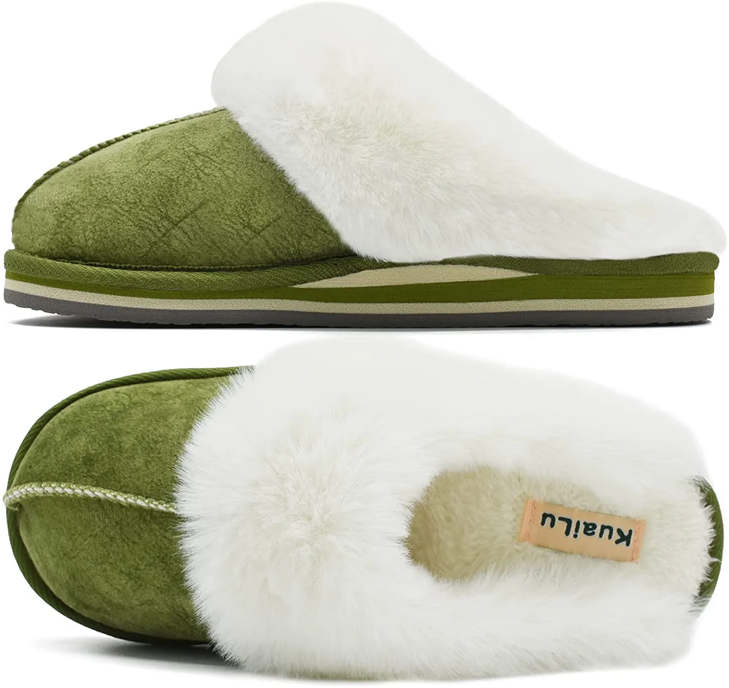 Green Fluffy Memory Foam Non-Slip Winter House Slippers