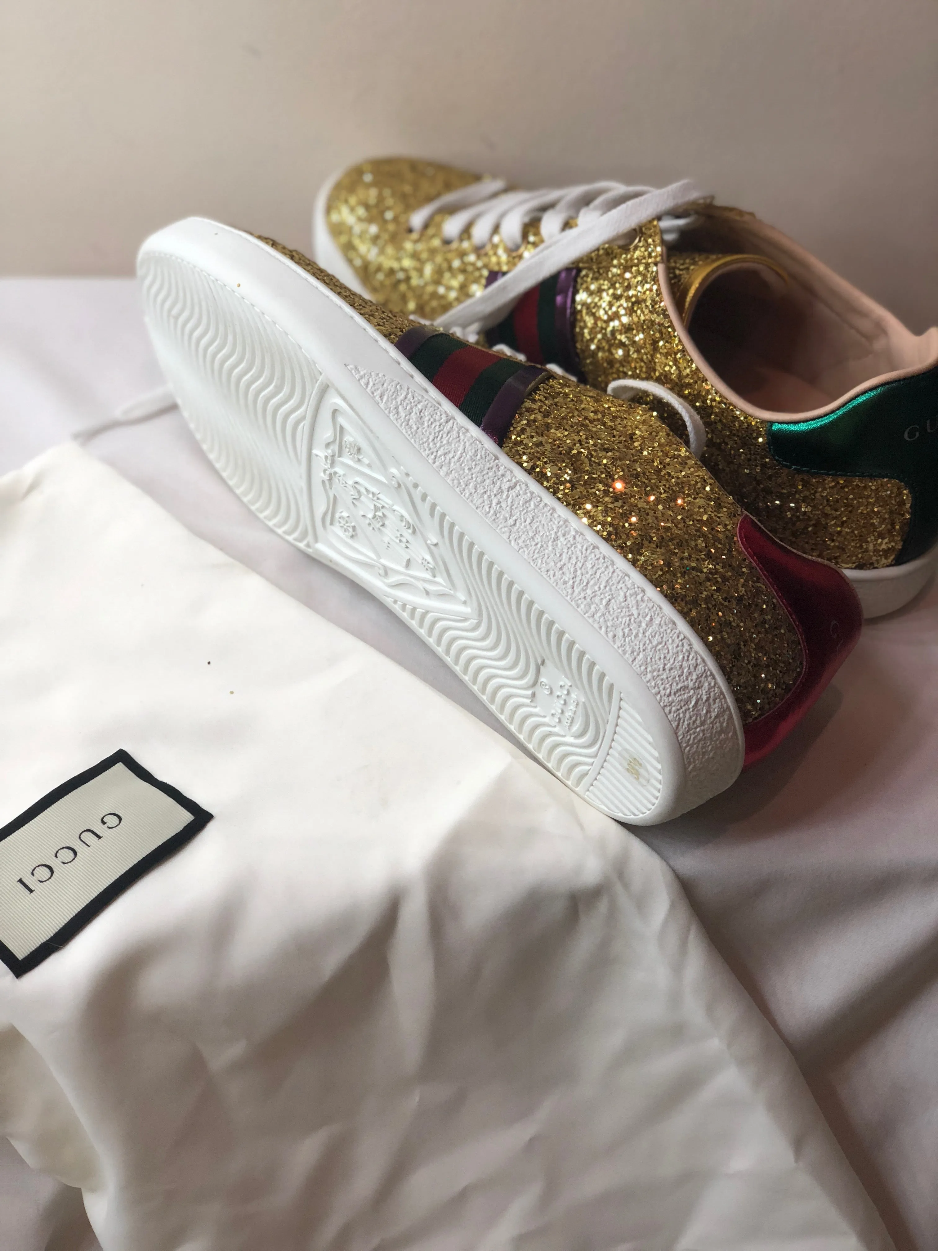 Gucci Gold Glitter Web Sneaker Ace ( New)