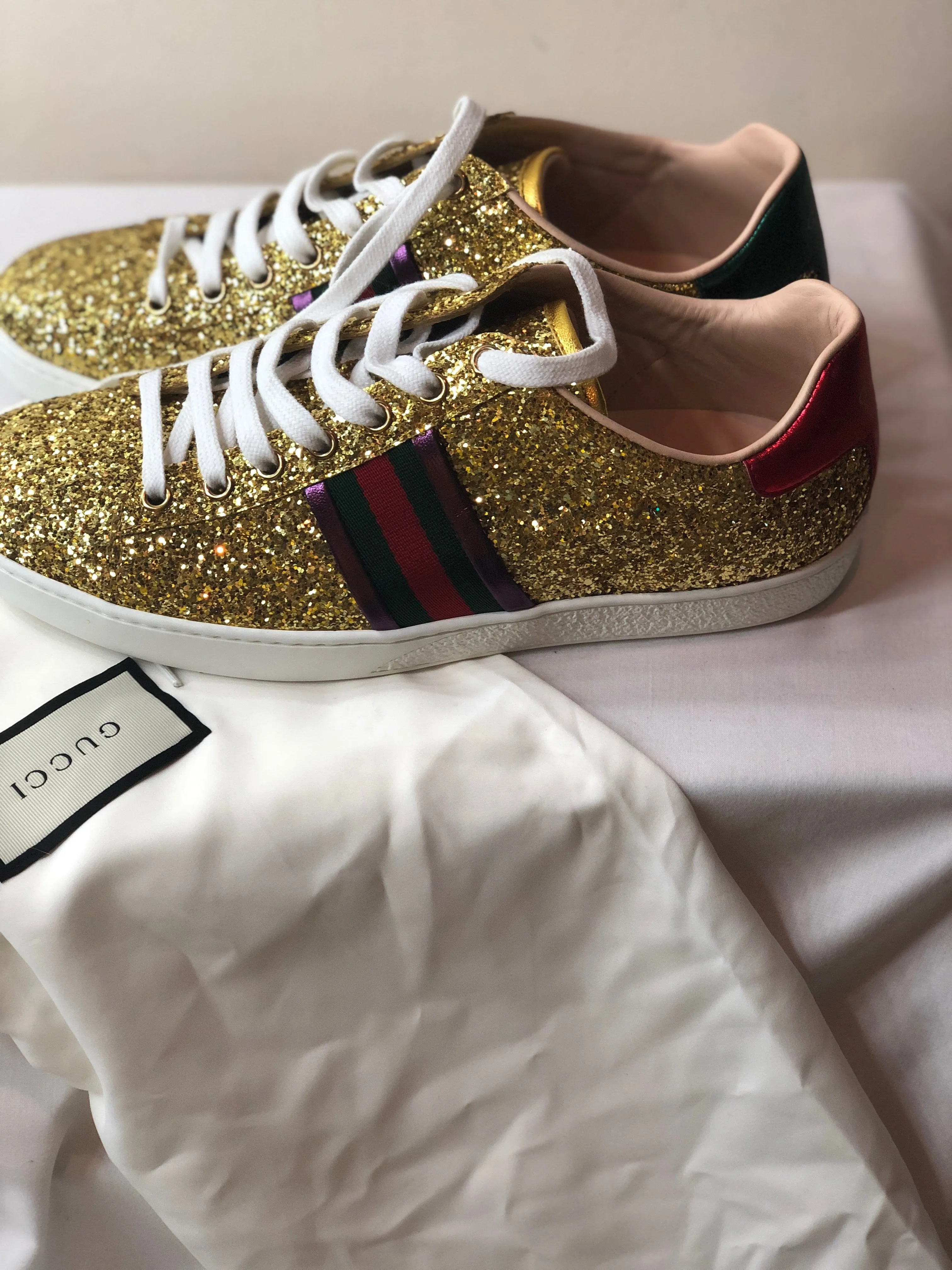 Gucci Gold Glitter Web Sneaker Ace ( New)