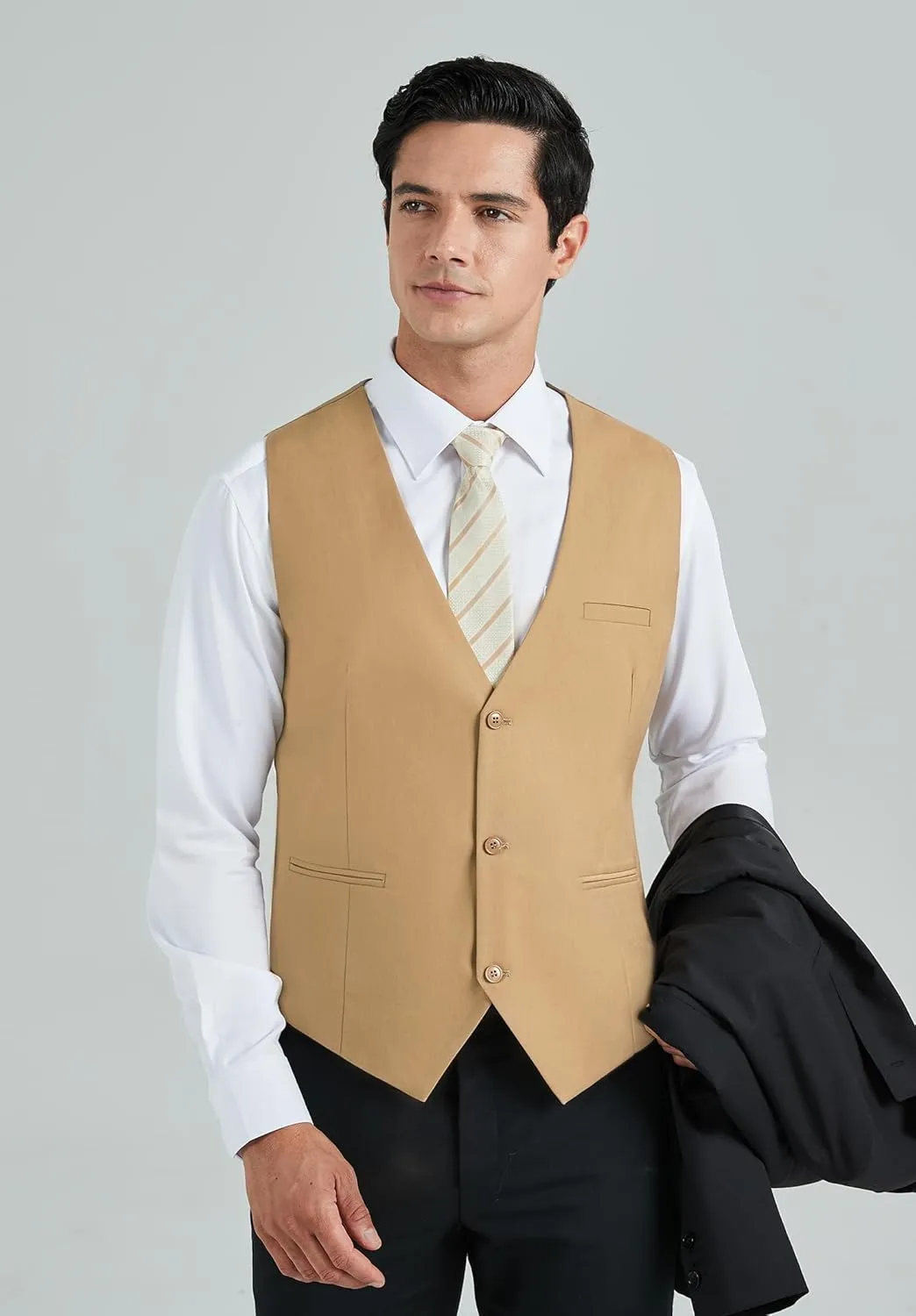 HISDERN Mens Suit Vest Business Casual Dress Waistcoat Vest Solid Color Formal Wedding Vests for Suits or Tuxedo