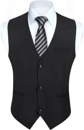 HISDERN Mens Suit Vest Business Casual Dress Waistcoat Vest Solid Color Formal Wedding Vests for Suits or Tuxedo