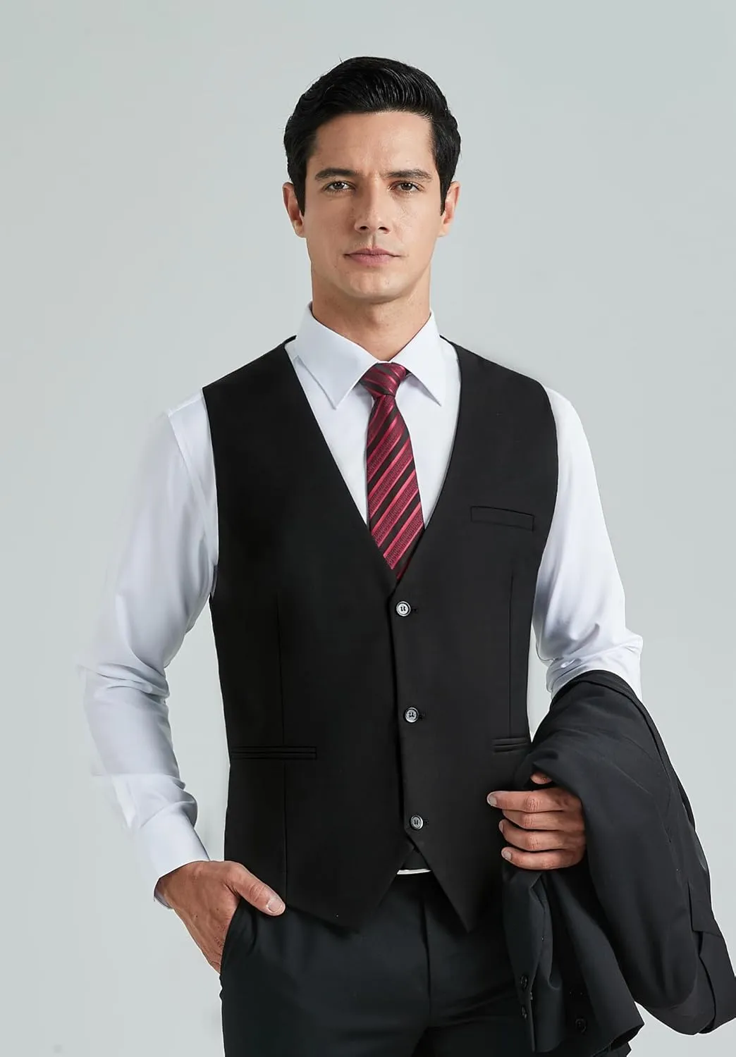 HISDERN Mens Suit Vest Business Casual Dress Waistcoat Vest Solid Color Formal Wedding Vests for Suits or Tuxedo