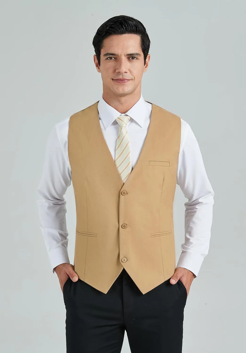 HISDERN Mens Suit Vest Business Casual Dress Waistcoat Vest Solid Color Formal Wedding Vests for Suits or Tuxedo