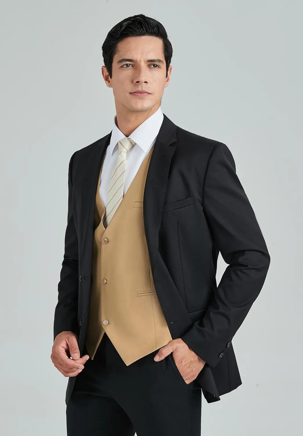 HISDERN Mens Suit Vest Business Casual Dress Waistcoat Vest Solid Color Formal Wedding Vests for Suits or Tuxedo