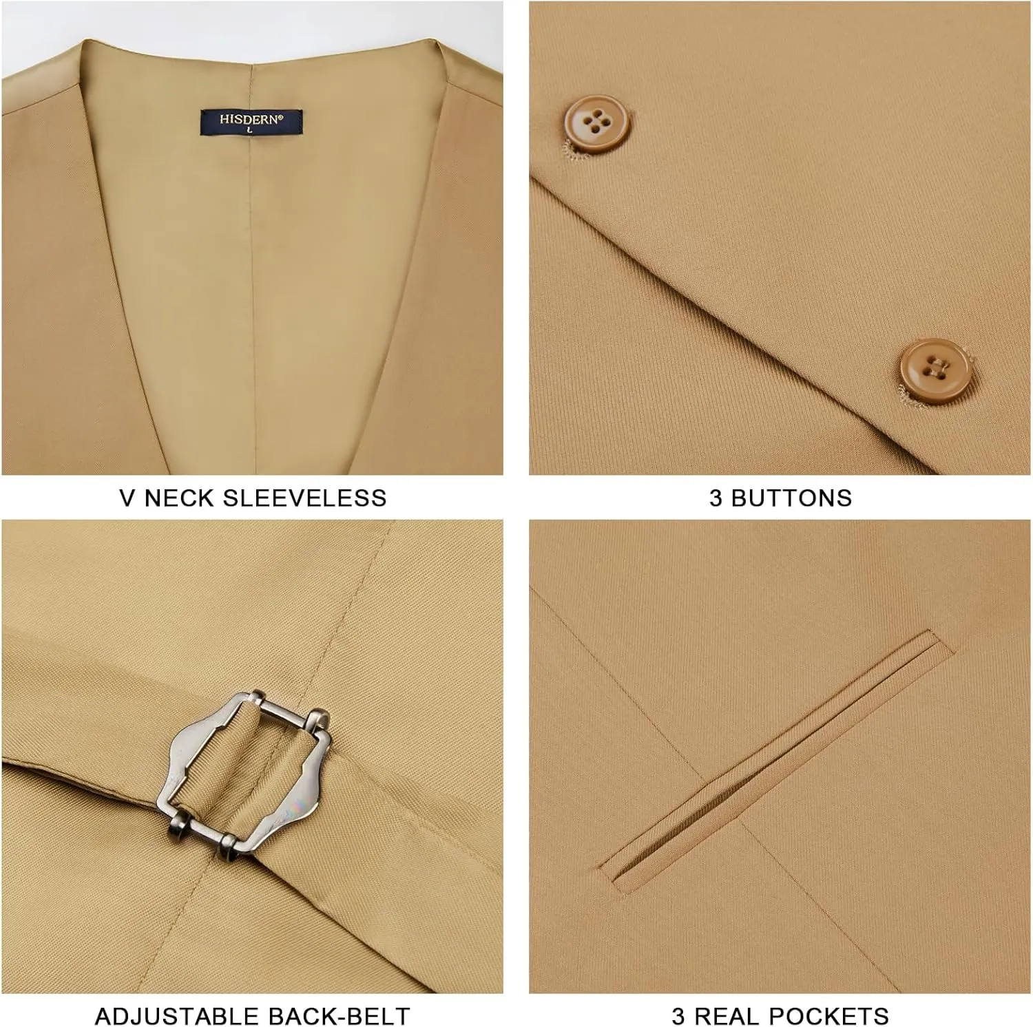 HISDERN Mens Suit Vest Business Casual Dress Waistcoat Vest Solid Color Formal Wedding Vests for Suits or Tuxedo