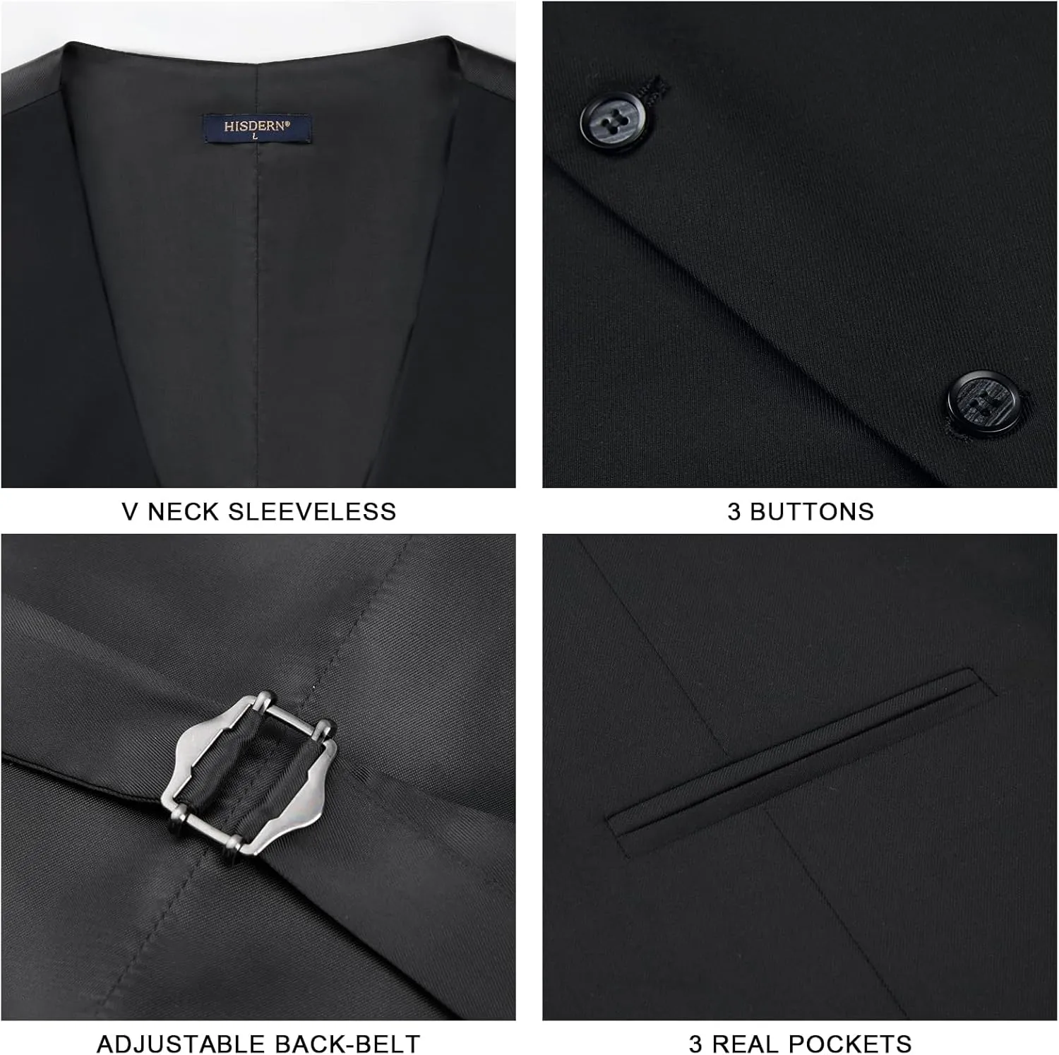 HISDERN Mens Suit Vest Business Casual Dress Waistcoat Vest Solid Color Formal Wedding Vests for Suits or Tuxedo