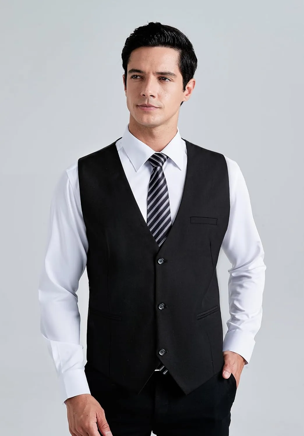 HISDERN Mens Suit Vest Business Casual Dress Waistcoat Vest Solid Color Formal Wedding Vests for Suits or Tuxedo