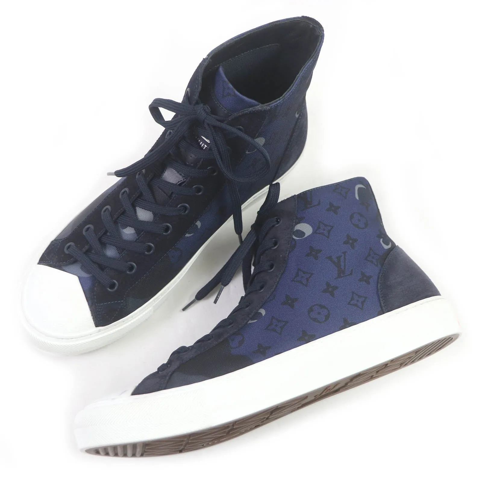 LOUIS VUITTON High cut sneakers Suede leather Navy Tattoo line 7
