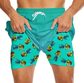 Mens Swim Trunks with Liner Breathable Compression Swim Shorts with 3 Pockets Flag Bathing Suit for Beach