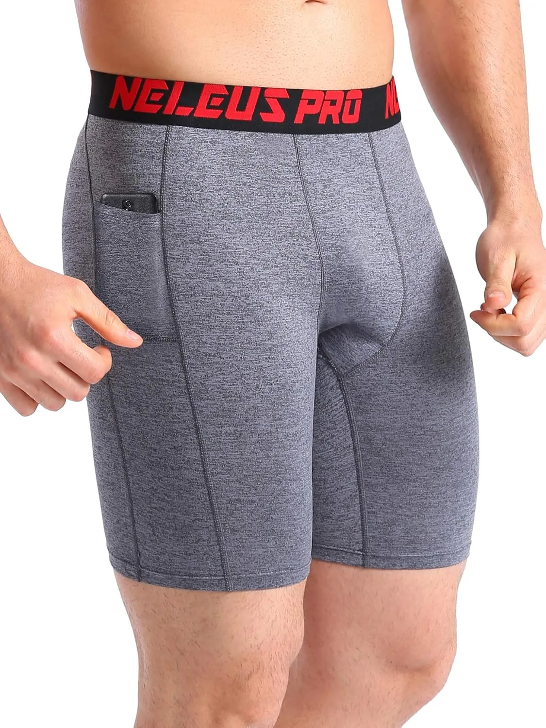 NELEUS Men's 3 Pack Running Compression Shorts with Pockets