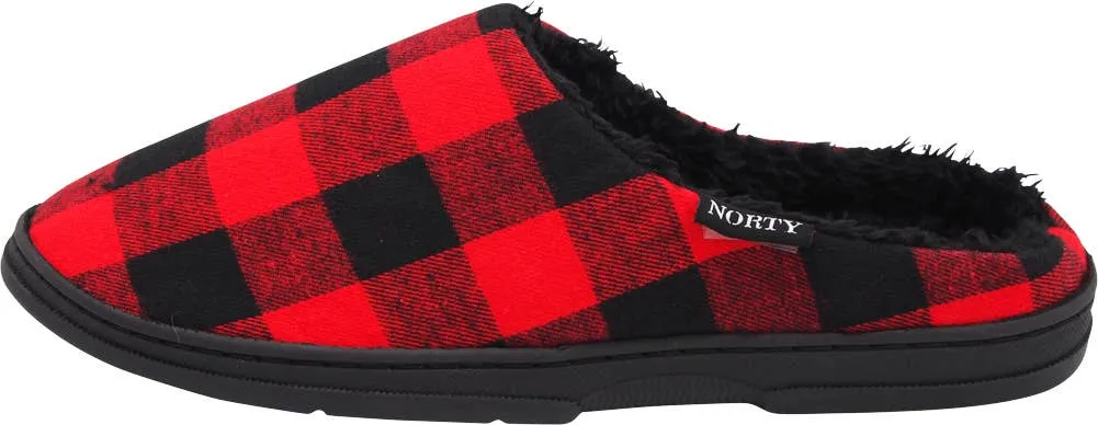 NORTY Mens M-2XL Red/Black Plaid Slippers 15040