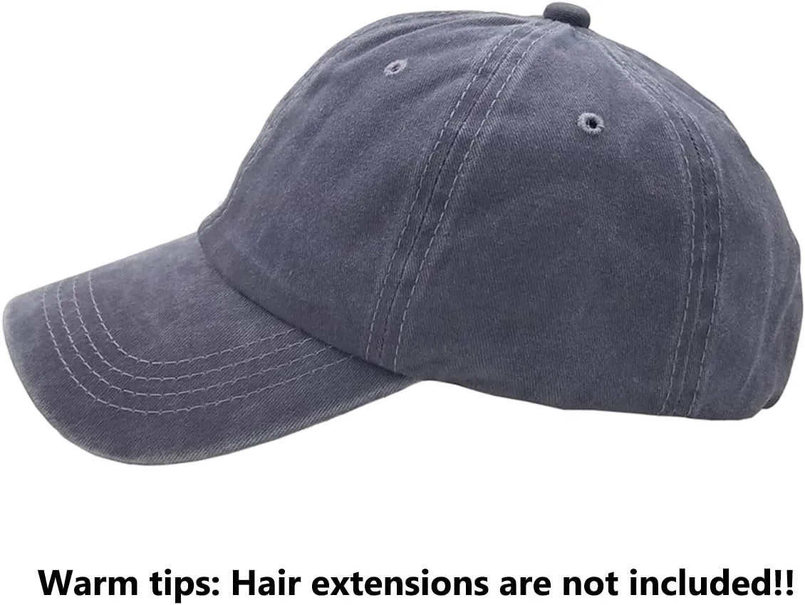 Ponytail Baseball Hat Distressed Retro Washed Womens Twill