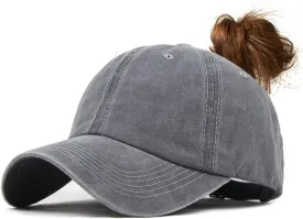 Ponytail Baseball Hat Distressed Retro Washed Womens Twill