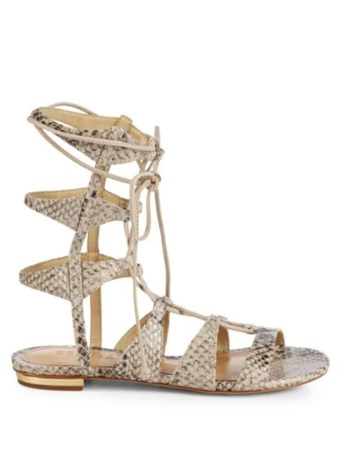 Schutz Erlina Gladiator Sandal Snake-Print Gladiator Flat Tie Up Lace Sandals