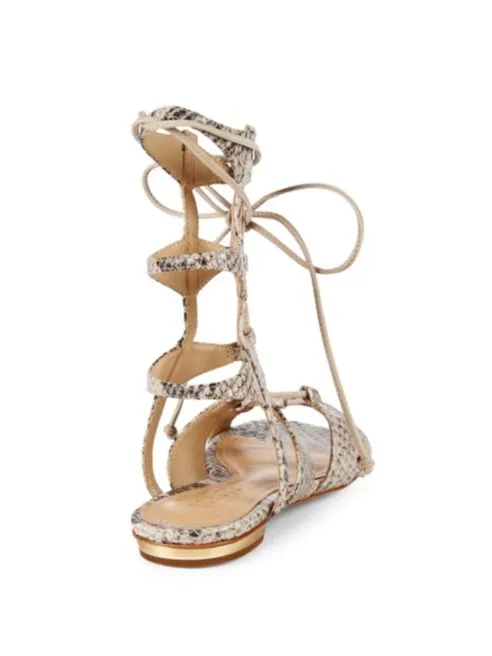 Schutz Erlina Gladiator Sandal Snake-Print Gladiator Flat Tie Up Lace Sandals