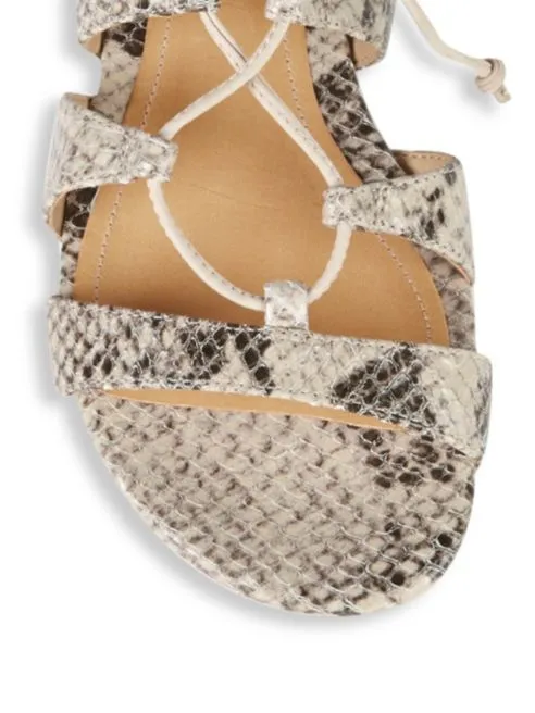 Schutz Erlina Gladiator Sandal Snake-Print Gladiator Flat Tie Up Lace Sandals