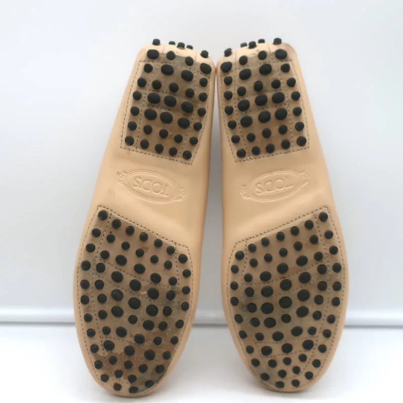 Tod's City Gommino Driving Shoes Nude Leather Size 39 Flat Penny Loafers
