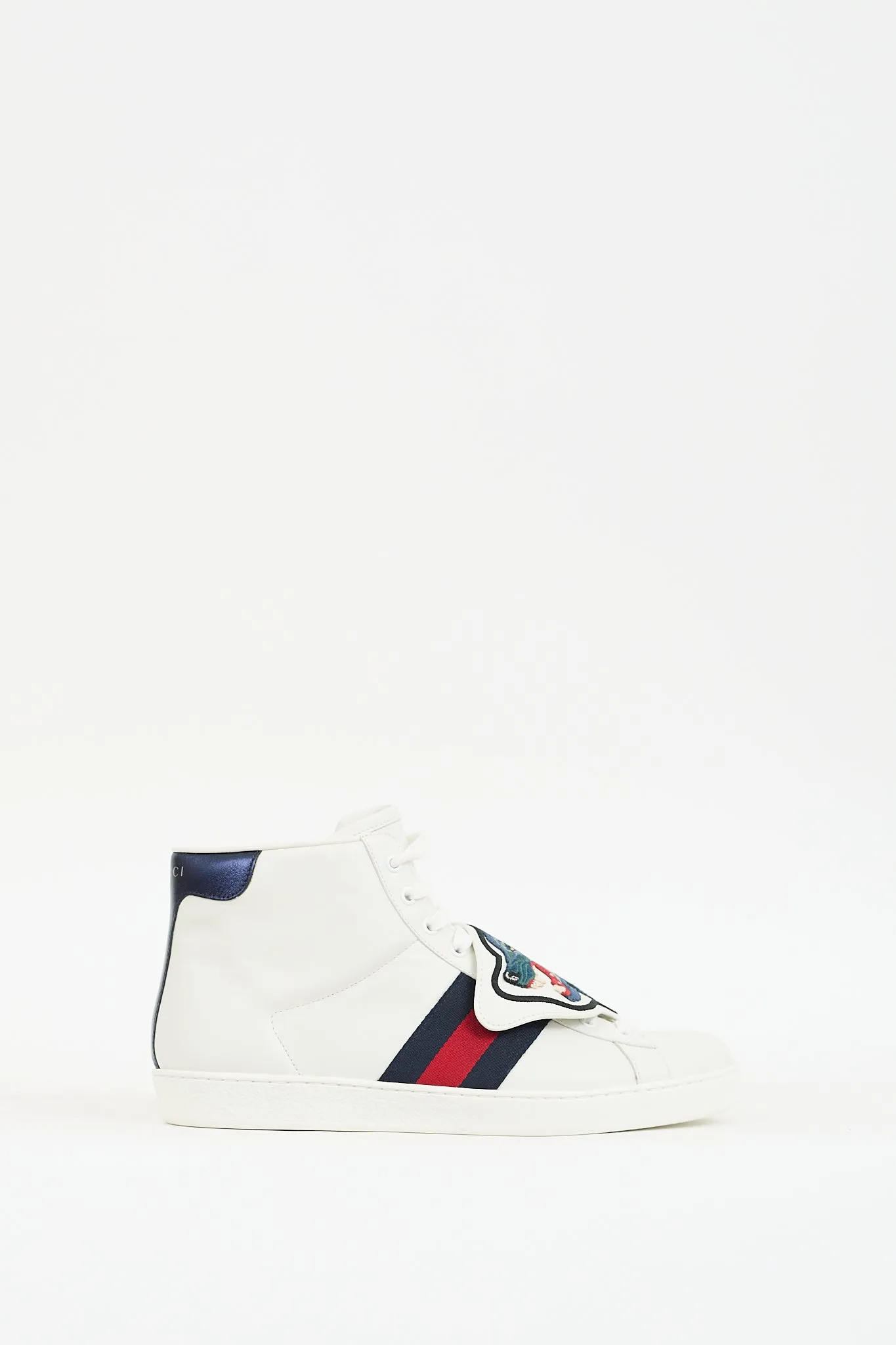 White & Multi Leather Ace Web & Patch Sneaker
