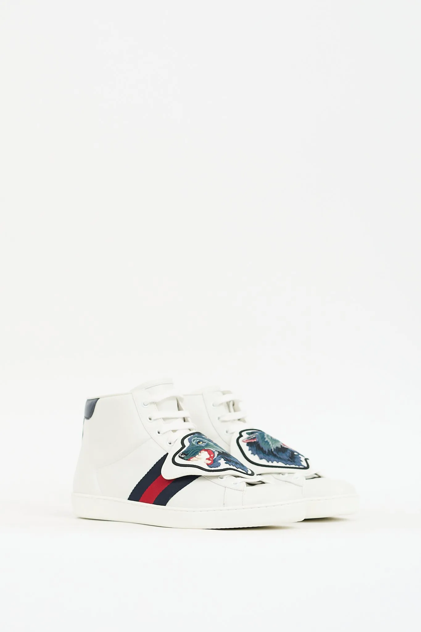 White & Multi Leather Ace Web & Patch Sneaker