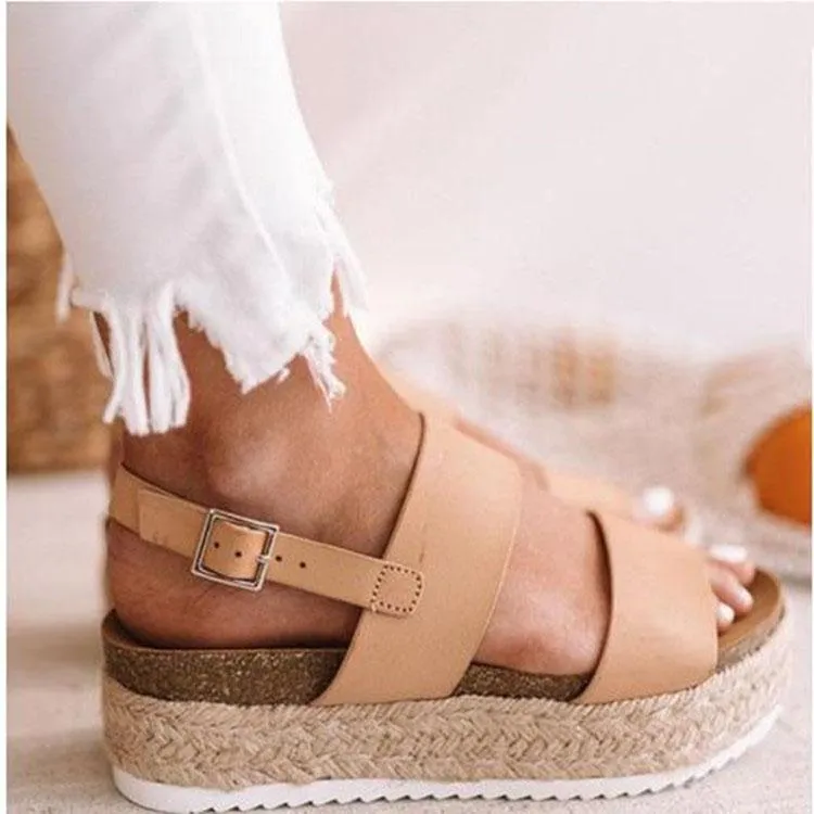 Women Woven Comfort Platform Buckled Sandals