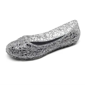 Women's hollow rhinestone jelly flats cute slip on shoes